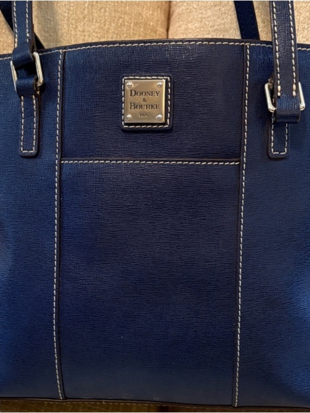 Dooney & Bourke Navy Leather Structured Tote - Picture 3 of 14